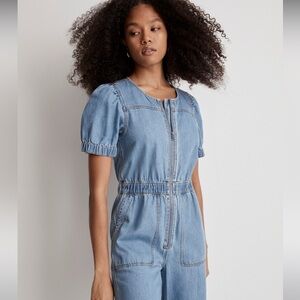 Madewell | Denim Puff-Sleeve Zip-Up Coverall in Milburn Wash